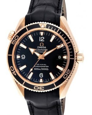 Omega 222.63.42.20.01.001 Planet Ocean 600M Co-Axial 42mm Black Arabic Rose Gold Leather BRAND NEW