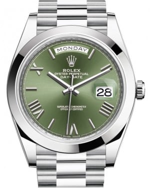 Rolex Day-Date 40 President Platinum Olive Green Roman Dial 228206 - BRAND NEW
