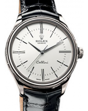 Rolex Cellini Time 50509-WHT White Index / Roman White Gold Black Leather BRAND NEW