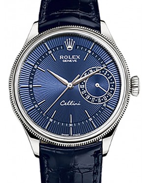 Rolex Cellini Time 50519 39mm Blue Guilloche Index White Gold Leather BRAND NEW