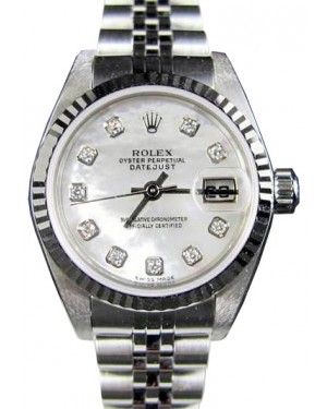 Rolex Ladies Datejust 79174 Jubilee Diamond Mother of Pearl 18k White Gold Stainless Steel