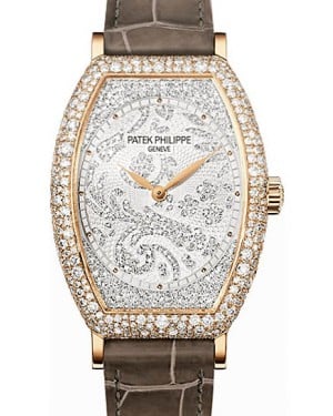 Patek Philippe 7099R-001 Gondolo Ladies 29.6 × 38.9mm Guilloched Diamond Pave Rose Gold Diamond Set Leather Manual - BRAND NEW