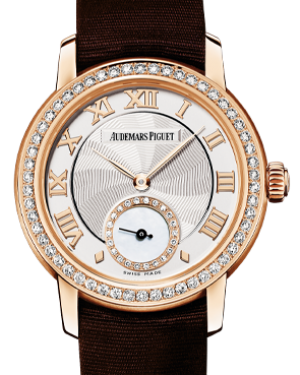 Audemars Piguet Jules Audemars Small Seconds Pink Gold Silver Roman Dial & Diamond Bezel Silk Bracelet 77228OR.ZZ.A082MR.01 - BRAND NEW