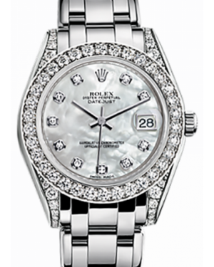 Rolex Pearlmaster 34 81159 White Mother of Pearl Roman Diamond Set VI set with Diamonds White Gold BRAND NEW