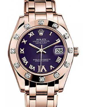 Rolex Pearlmaster 34 81315 Purple Roman Rose Gold Bezel Set with Diamonds VI set with Diamonds Rose Gold BRAND NEW