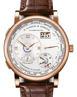 A Lange Sohne Lange 1 Time Zone Pink Gold 41.9mm Argente Silver Dial 136.032 - BRAND NEW
