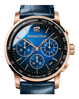 Audemars Piguet Code 11.59 Selfwinding Chronograph Rose Gold/Sapphire 41mm Blue Dial Leather Strap 26393OR.OO.A028CR.01 - Brand New