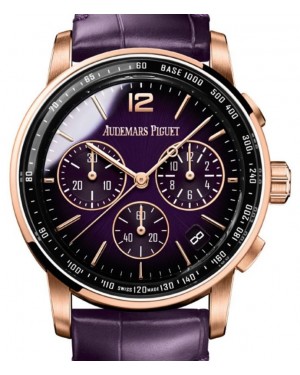 Audemars Piguet Code 11.59 Selfwinding Chronograph Rose Gold/Sapphire 41mm Purple Dial Leather Strap 26393OR.OO.A616CR.01 - Brand New