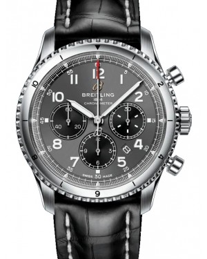 Breitling Aviator 8 B01 Chronograph 43 Stainless Steel 43mm Anthracite Dial Alligator Leather Strap AB0119131B1P1 - BRAND NEW
