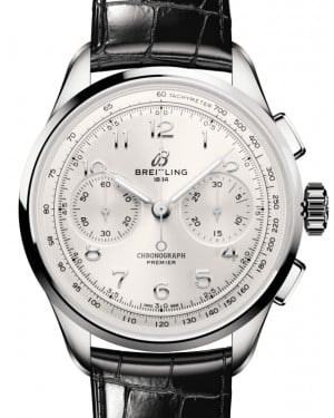 Breitling Premier B09 Chronograph 40 Stainless Steel Silver Dial Leather Strap AB0930371G1P1 - BRAND NEW