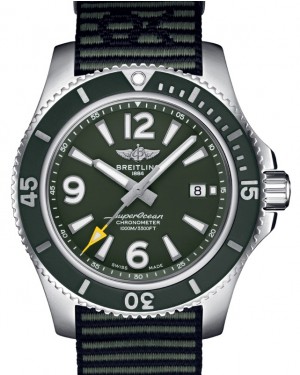 Breitling Superocean Automatic 44 Outerknown Stainless Steel 44mm Green Dial Econyl Yarn Nylon Strap A17367A11L1W1 - BRAND NEW