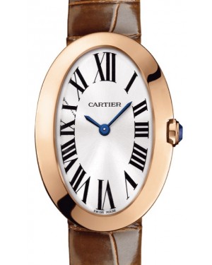 Cartier Baignoire Women's Watch Small Quartz Rose Gold Silver Dial Alligator Leather Strap W8000007 - BRAND NEW