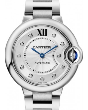 Cartier Ballon Bleu De Cartier Women's Watch Automatic Stainless Steel 33mm Silver Diamond Dial Steel Bracelet WE902074 - BRAND NEW