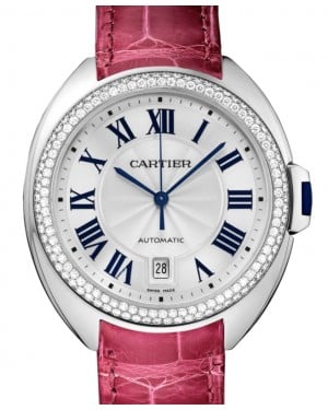 Cartier Cle de Cartier Women's Watch Automatic White Gold Diamonds 40mm Silver Dial Alligator Leather Strap WJCL0011 - BRAND NEW
