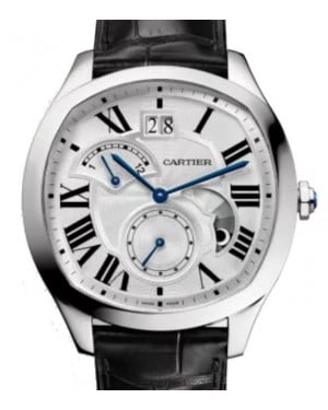 Cartier Drive de Cartier Large Date Retrograde Second Time Zone Automatic Stainless Steel Large 40mm Silver Dial Alligator Leather Strap WSNM0005 - BRAND NEW