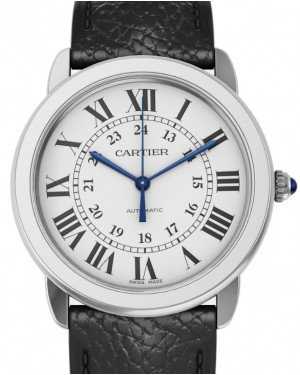 Cartier Ronde Solo de Cartier Men's Watch Automatic Stainless Steel 36mm Silver Dial Leather Strap WSRN0021 - BRAND NEW