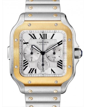 Cartier Santos de Cartier Chronograph Extra-Large Steel/Yellow Gold Silver Dial W2SA0008 - BRAND NEW