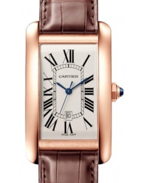 Cartier Tank Américaine Men's Watch Automatic Large Rose Gold Silver Dial Alligator Leather Strap W2609156 - BRAND NEW