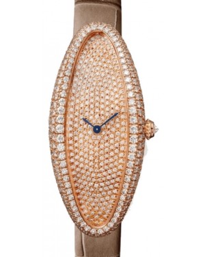 Cartier Baignoire Allongée Ladies Watch Manual-Winding Medium Rose Gold Diamond Bezel Diamond Dial Alligator Leather Strap WJBA0010 - BRAND NEW