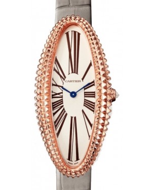 Cartier Baignoire Allongée Ladies Watch Manual-Winding Medium Rose Gold Silver Dial Alligator Leather Strap WGBA0009 - BRAND NEW