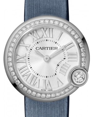 Cartier Ballon Blanc de Cartier Ladies Watch Quartz Stainless Steel Diamond Bezel 30mm Silver Dial Leather Strap W4BL0003 - BRAND NEW