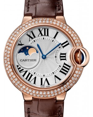 Cartier Ballon Bleu de Cartier Ladies Watch Automatic Rose Gold Diamond Bezel 37mm Silver Dial Alligator Leather Strap WJBB0027 - BRAND NEW
