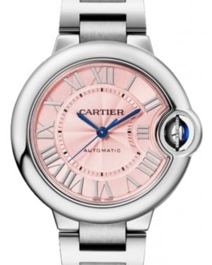 Cartier Ballon Bleu de Cartier Ladies Watch Automatic Stainless Steel 33mm Pink Dial Steel Bracelet WSBB0046 - BRAND NEW