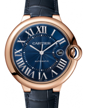 Cartier Ballon Bleu De Cartier Men's Watch Automatic Rose Gold 42mm Blue Dial Alligator Leather Strap WGBB0036 - BRAND NEW