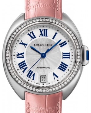 Cartier Cle de Cartier Women's Watch Automatic Stainless Steel Diamond Bezel 35mm Silver Dial Alligator Leather Strap W4CL0006 - BRAND NEW