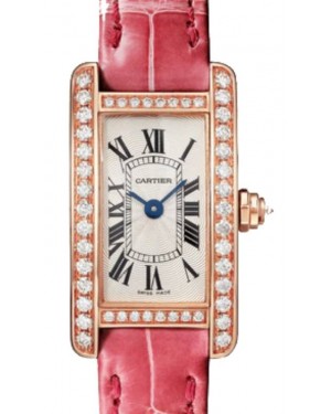 Cartier Tank Américaine Ladies Watch Mini Quartz Rose Gold Diamond Bezel Silver Dial Leather Strap WJTA0026 - BRAND NEW