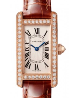 Cartier Tank Américaine Ladies Watch Small Quartz Rose Gold Diamond Bezel Silver Dial Leather Strap WJTA0028 - BRAND NEW