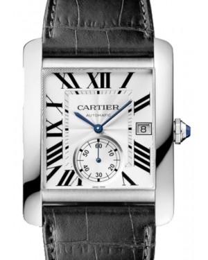 Cartier Tank MC Men's Watch Automatic Large Stainless Steel Silver Dial Alligator Leather Strap W5330003 - BRAND NEW 