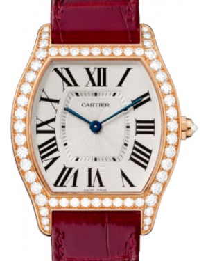 Cartier Tortue Women's Watch Medium Manual Winding Rose Gold Diamonds Silver Dial Alligator Leather Strap WA501008 - BRAND NEW