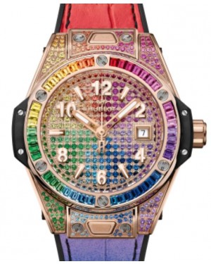 Hublot Big Bang 3-Hands One Click King Gold Rainbow 33mm Rainbow Dial Rubber and Alligator Leather Straps 485.OX.9900.LR.0999 - BRAND NEW