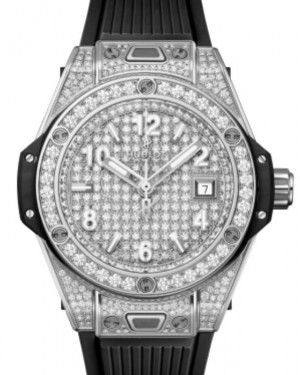 Hublot Big Bang 3-Hands One Click Steel Full Pave 33mm Diamond Dial Rubber Strap 485.SX.9000.RX.1604 - BRAND NEW