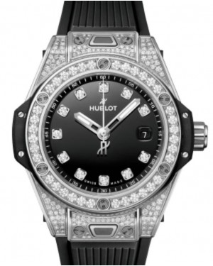 Hublot Big Bang 3-Hands One Click Steel Pave 33mm Black Diamond Dial Rubber Strap 485.SX.1270.RX.1604 - BRAND NEW