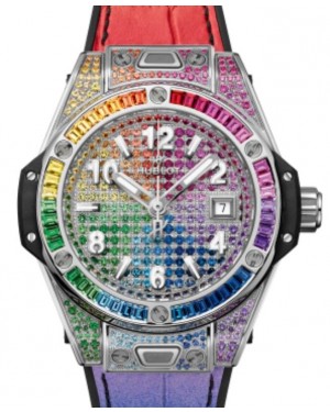 Hublot Big Bang 3-Hands One Click Steel Rainbow 33mm Rainbow Dial Rubber and Alligator Leather Straps 485.SX.9900.LR.0999 - BRAND NEW