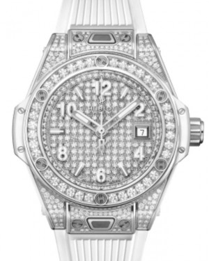 Hublot Big Bang 3-Hands One Click Steel White Full Pave 33mm Diamond Dial Rubber Strap 485.SE.9000.RW.1604 - BRAND NEW