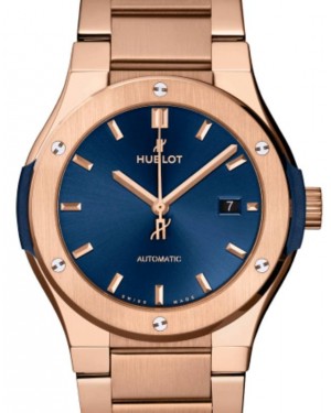 Hublot Classic Fusion 3-Hands Blue King Gold Bracelet 42mm Blue Dial 548.OX.7180.OX - BRAND NEW