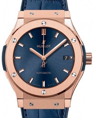 Hublot Classic Fusion 3-Hands King Gold 45mm Blue Dial Rubber and Alligator Leather Straps 511.OX.7180.LR - BRAND NEW