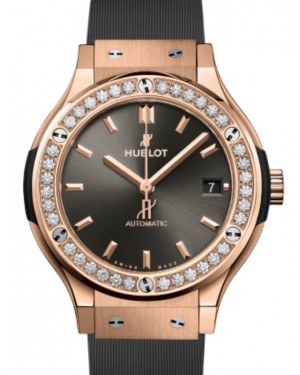 Hublot Classic Fusion 3-Hands Racing Grey King Gold Diamonds 38mm Grey Dial Rubber Strap 565.OX.7081.RX.1204 - BRAND NEW
