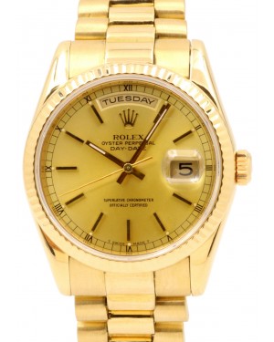 Rolex Day-Date 36 Champagne Index Fluted Yellow Gold President 118238 PRE-OWNED