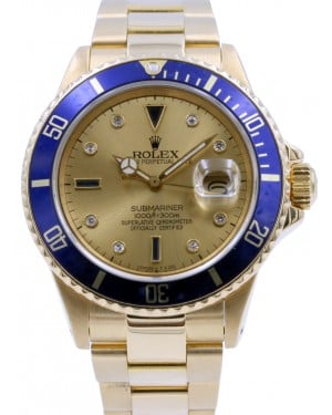 Rolex Submariner 16808 Men's 40mm Serti Champagne Blue Diamond 18k Yellow Gold Oyster - PRE-OWNED