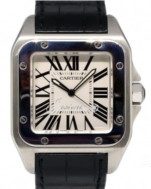 Cartier Santos 100 W20073X8 Large Men's Stainless Steel Leather 