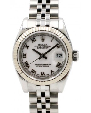 Rolex Datejust 179174 Ladies 26mm Small White Roman Stainless Steel Jubilee White Gold Fluted