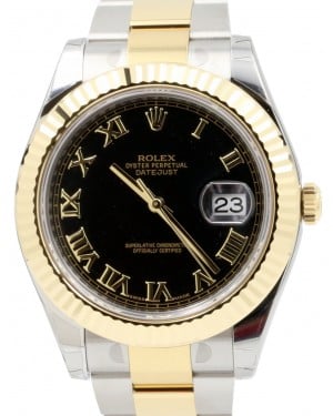 Rolex Datejust II 116333 Black Roman Fluted Yellow Gold Stainless Steel Oyster Date BRAND NEW
