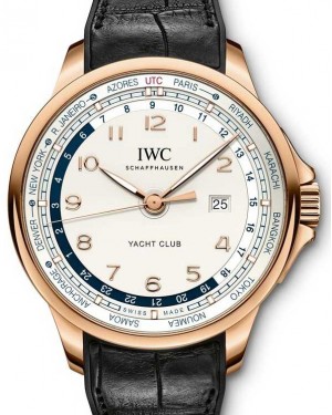 IWC Schaffhausen IW326605 Portugieser Yacht Club Worldtimer Silver Plated Arabic Stainless Steel Black Leather Rubber 45.4mm Automatic