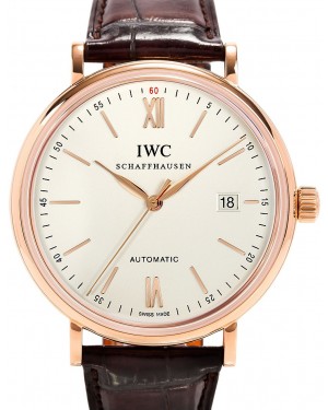 IWC Portofino Automatic Silver Index Dial 40mm Red Gold Brown Leather Strap IW356504 - BRAND NEW