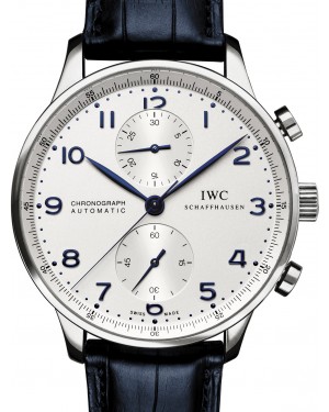 IWC Portuguese Automatic Chronograph IW371446 Silver Arabic Stainless Steel Leather 40.9mm - BRAND NEW