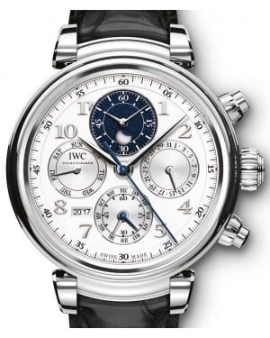 IWC Da Vinci Perpetual Calendar Chronograph IW392104 Silver Arabic Platinum Leather 43mm - BRAND NEW
